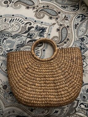 Handwoven Tan Straw Tote with Round Handles